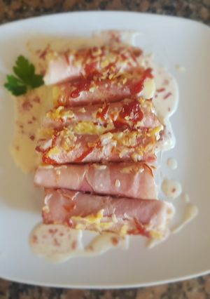 Una foto de Palmitos con jamón, ketchup, gratinados #recetariocamino