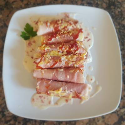 Palmitos con jamón, ketchup, gratinados #recetariocamino Receta de Ariel  Tinaglini- Cookpad