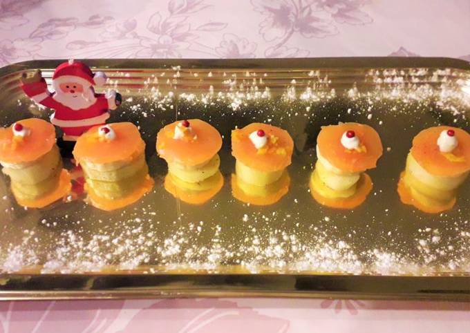 Bouchées de saumon fumé, pomme de terre et  banane parfumées à la mandarine