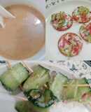 Mulligatawny soup with cucumber rolls and mayo cheesy snack