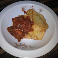 A picture of Sweet potatoes and stew.