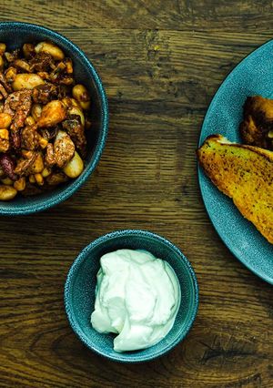 A picture of Sausage Chilli Beans with Smoked Ham.