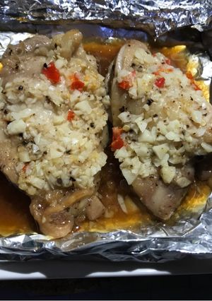 A picture of Garlic Chicken filet (using toast oven).