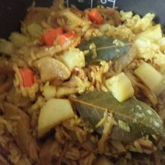 A picture of 2 Step Vegan Curry (cari) in Rice Cooker.