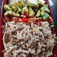 Simple Chicken and Avocade salad with honey lime dressing A picture of Simple Chicken and Avocade salad with honey lime dressing.