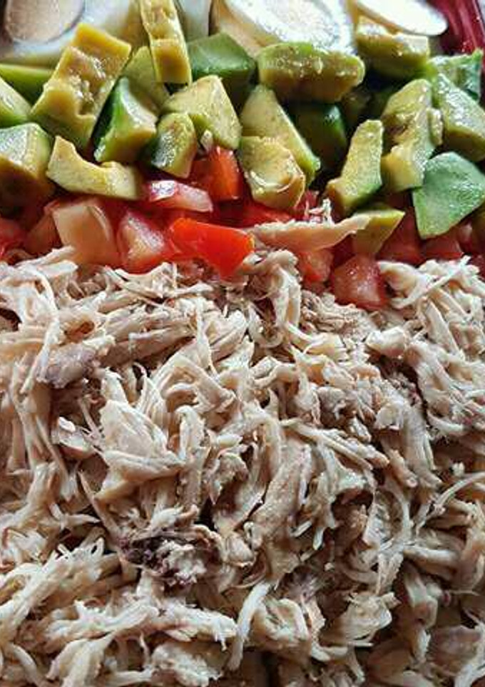 A picture of Simple Chicken and Avocade salad with honey lime dressing.