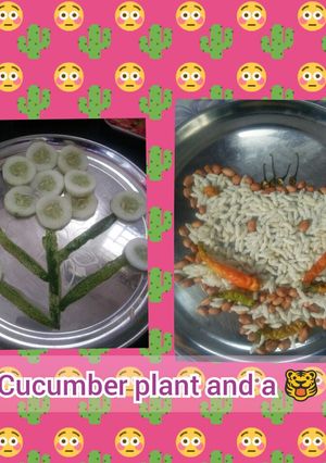 A picture of Cucumber plant and Puffed rice and peanut 🐯.