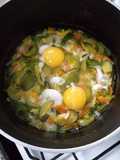 Huevos Poché, sobre colchón vegetal