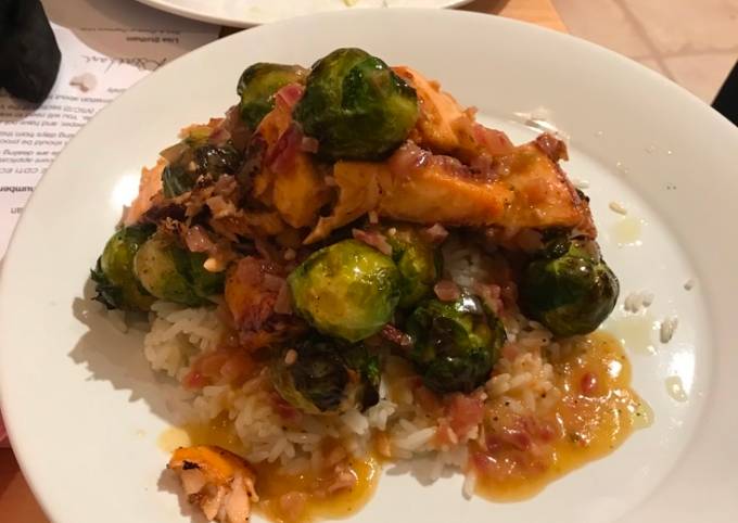 Charred salmon and sprouts