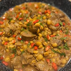 A picture of Meat curry with Chana Daal.