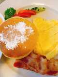 Pancake with bacon and eggs