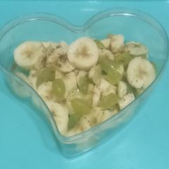 A picture of Snacks time 🍌🍌🫒🍇.