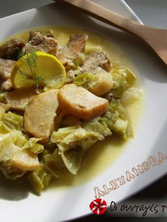 A picture of Pork braised with leeks and celery.