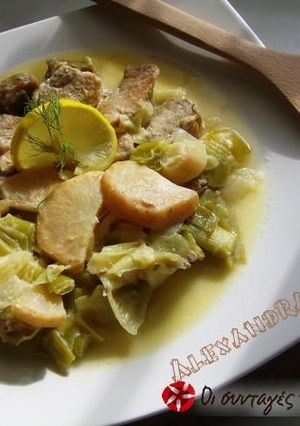 A picture of Pork braised with leeks and celery.
