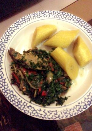 A picture of Plantain and vegetable.