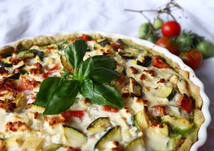 Saisonale Basilikumpesto-Zucchini-Tomatenquiche 🍅🌿