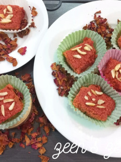 A picture of Beetroot Kalakand with Split Milk.