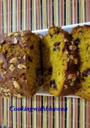 A picture of Cranberry – Walnut Pumpkin Bread: Yummy Autumn dessert / Halloween Special Post.