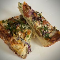 A picture of Cheese & Onion Smashed Patata Pie.