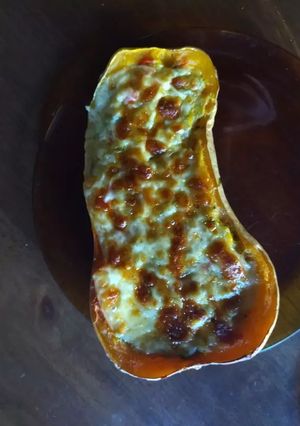 Una foto de Calabacín relleno al Microondas