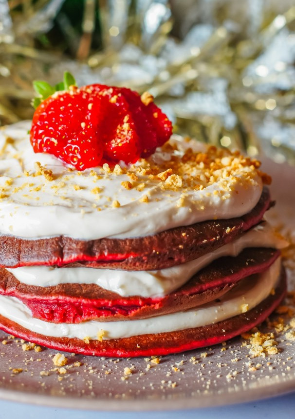 Una foto de Tortitas Red Velvet VIPS saludables
