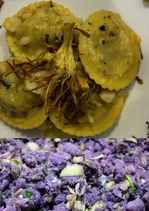 Foto di Tortelli di patate viola e carciofi