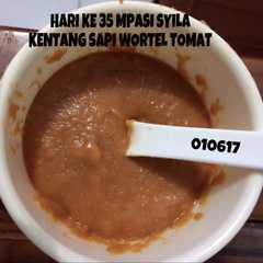 A picture of Mpasi 6m 4* kentang sapi wortel tomat.