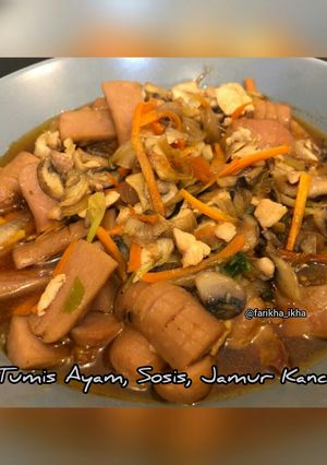 Foto resep Tumis Ayam, Sosis, Jamur Kancing