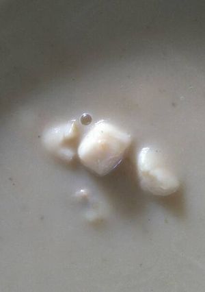 A picture of Scallops and sunchokes soup (Jerusalem artichokes).