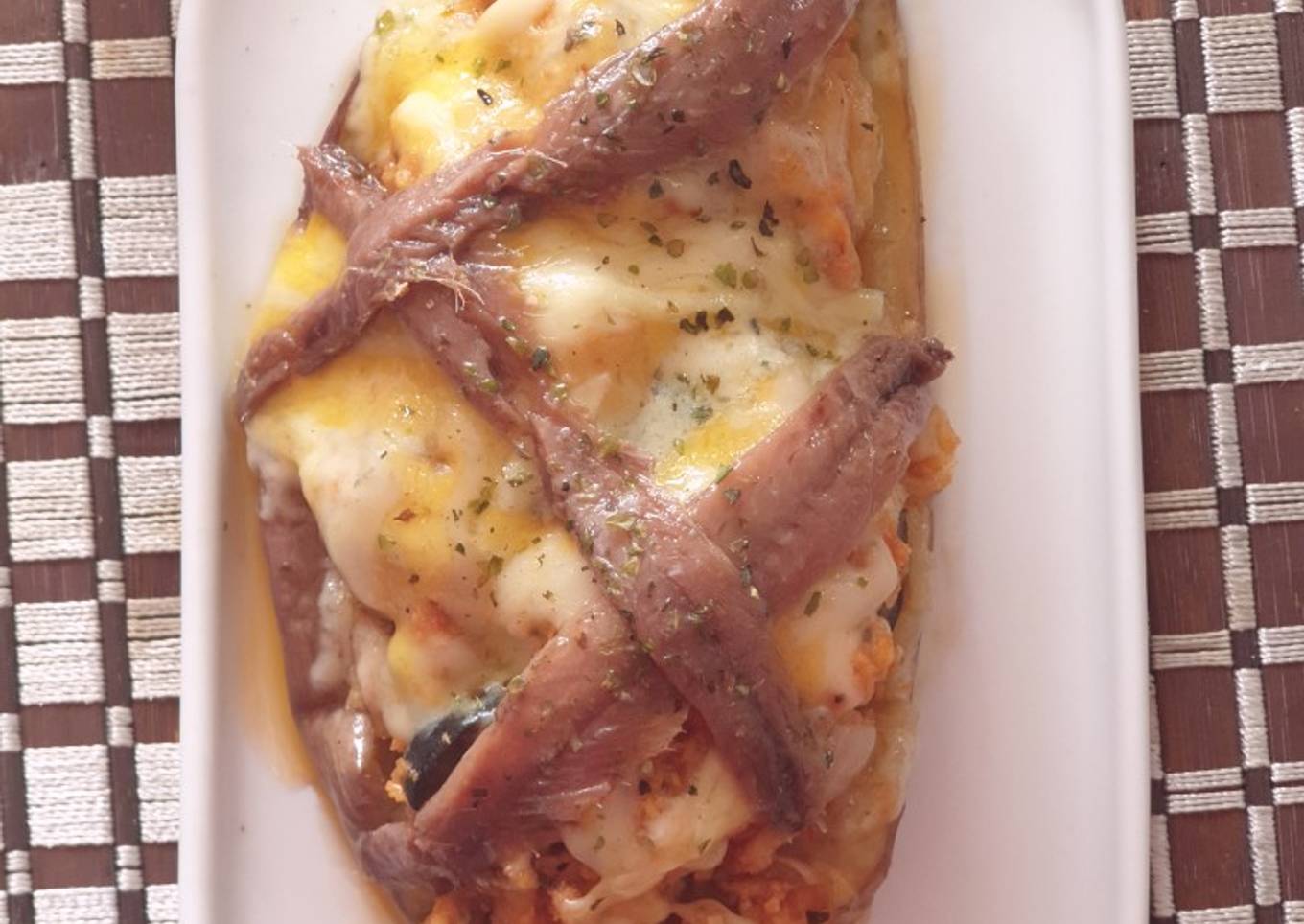 Berenjena rellenas de atún con quesos y roquefort