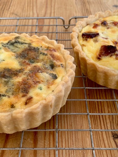 A picture of Stilton and Broccoli flanChorizo Char-grilled red pepper flan #baking.