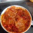 Cabezada con pimientos rojos asados