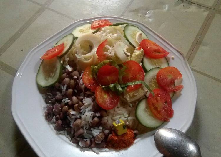 Simple Way to Make Super Quick Homemade Rice nd beans with simple salad