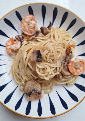 Foto resep Aglio Olio dengan Udang & Jamur