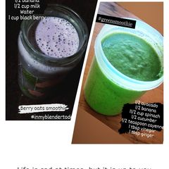 A picture of Healthy breakfast🥤 smoothies #blackberry_oats & #green_smoothie.
