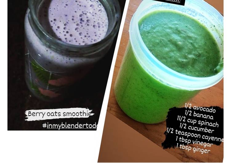 Healthy breakfastš„¤ smoothies #blackberry_oats & #green_smoothie