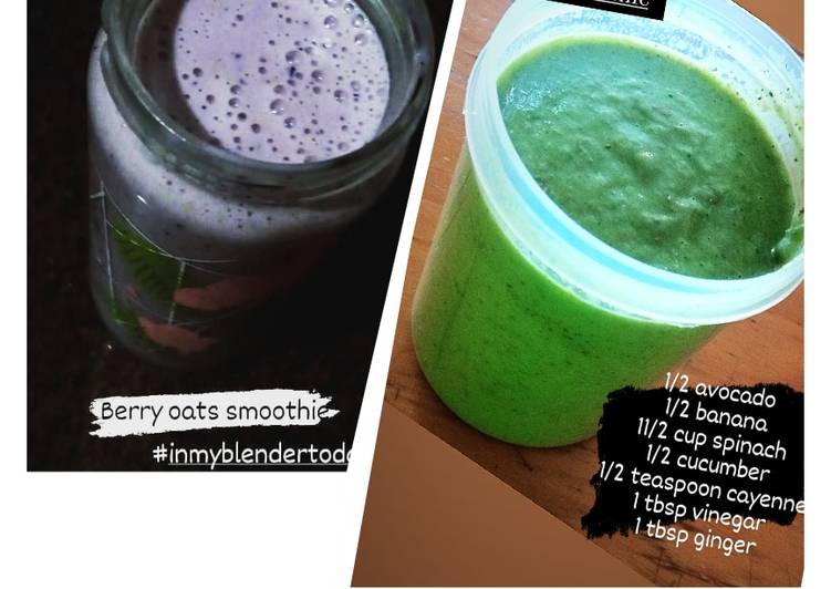 Healthy breakfast🥤 smoothies #blackberry_oats & #green_smoothie