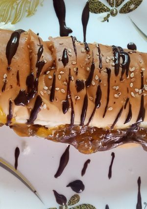 A picture of 🍊Orange Nutella tiger 🐅 burger.