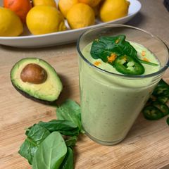 A picture of Orange Ginger Avocado Jalapeño & Spinach Smoothie.