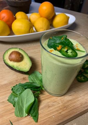 A picture of Orange Ginger Avocado Jalapeño & Spinach Smoothie.