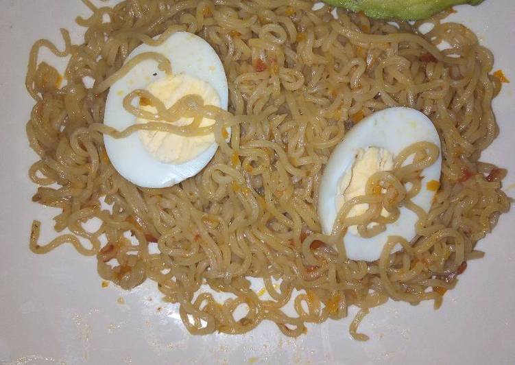 Simple Way to Make Perfect Cooked Indomie and Boiled eggs with Avocado