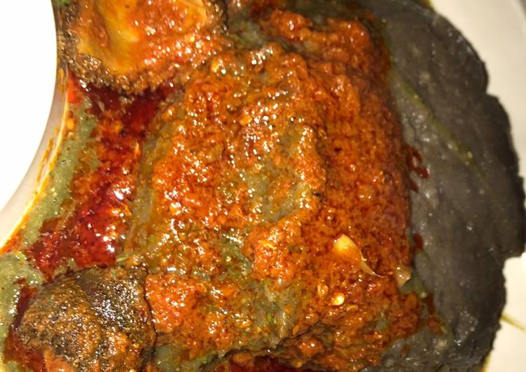 Recipe of Homemade Amala, Ewedu and stew