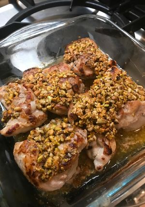 A picture of Chicken Thighs with Pistachio 'Pesto'.