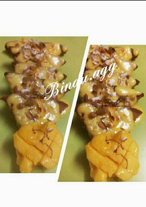 A picture of Saffron mango shahi tukda.