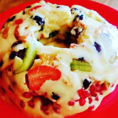Fruit custard cake pudding A picture of Fruit custard cake pudding.