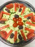 Carpaccio de Calabacín con Surimi, Tomate, Aceituna