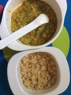 Foto resep Mpasi 8 bulan (tumis bawal bintang, bubur sayur)