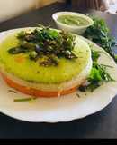 Tadka style tri colour steam dhokla
