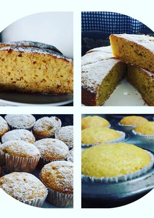 Una foto de Torta y muffins de yogur natural y banana😊