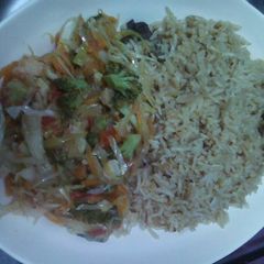 A picture of Pilau rice with mixed vegetables.